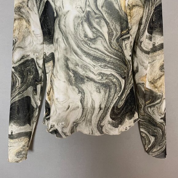 Amisu Sheer Top Marbled Print Gray Long Sleeve Mock Neck Clubbing Festival Woman - Picture 4 of 9